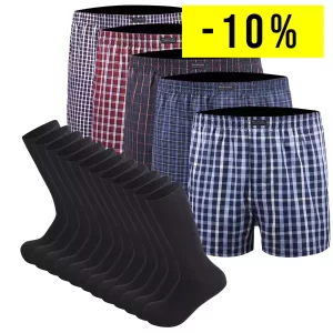 5 Klassiske Boxershorts og 12 Sorte Bambus Strømper