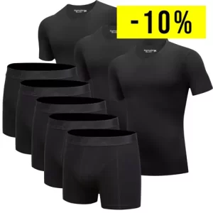 5 Sorte Underbukser og 3 Sorte T-Shirts i Bambus
