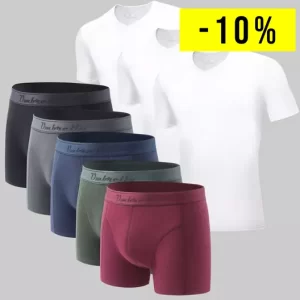 5 farvede trunks og 3 hvide t-shirt af bambus