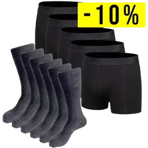 5 Sorte Bambus Trunks og 6 Sorte Soft Top Strømper med Uld