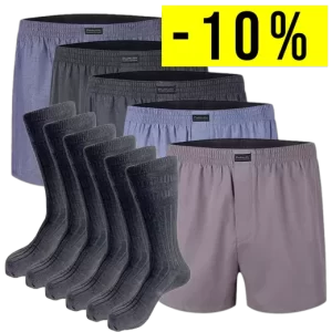 5 Vævede Boxershorts og 6 Soft Top Uld Strømper